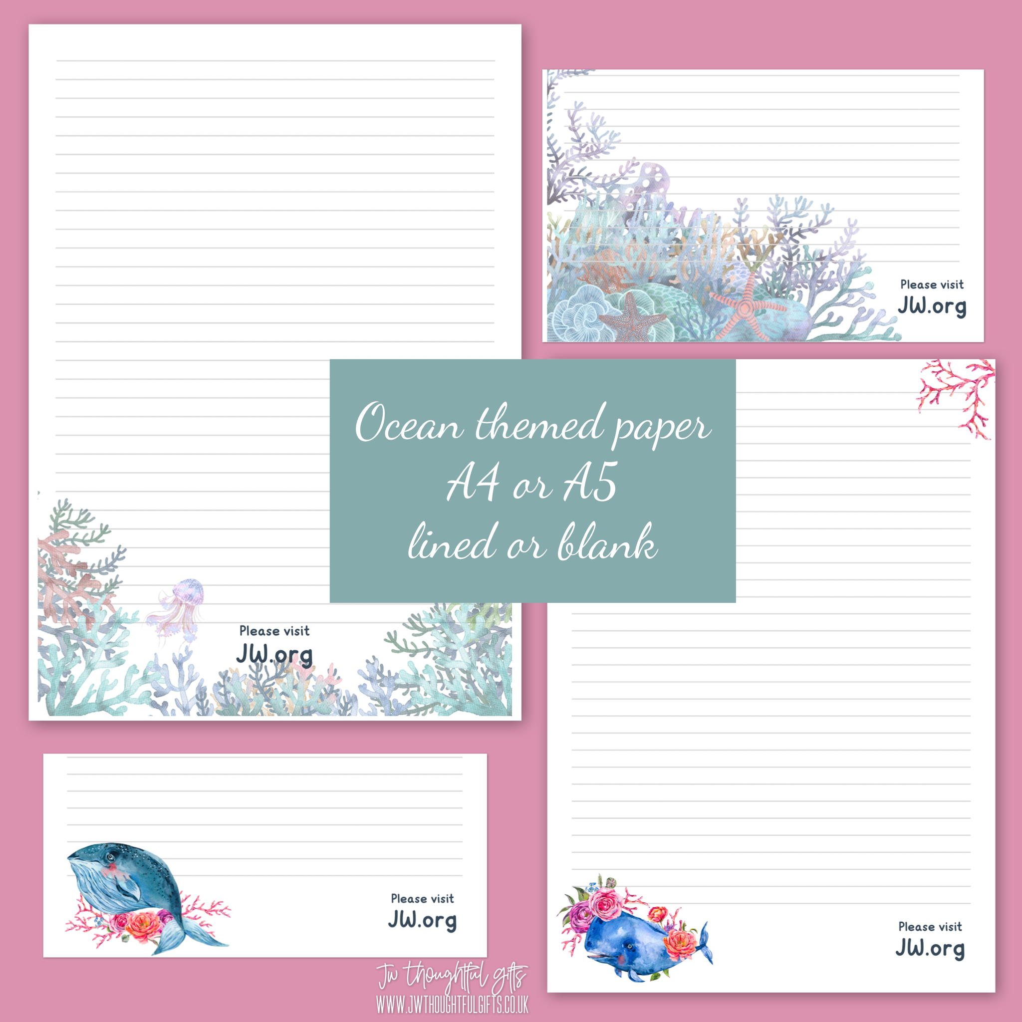 JW Letter Writing A4 Pad Stationery Paper Lined Gift Notepad Writing Sheets  (Purple Flowers)