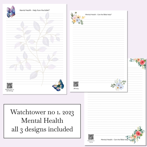 Mental Health watchtower no 1 2023 - mix pack of 3 - JW Letter Writing Paper