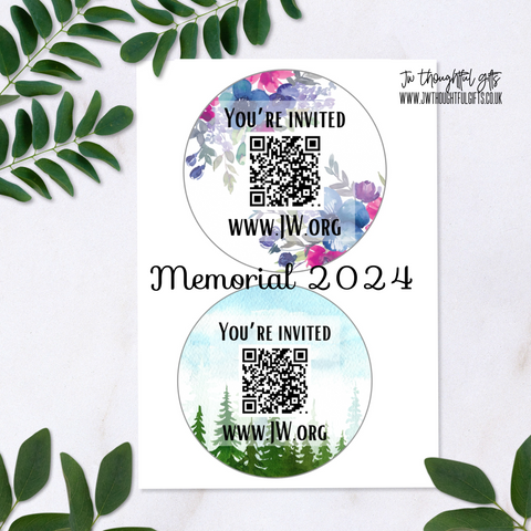 2024 Memorial stickers - qr code to memorial invite at JW.org