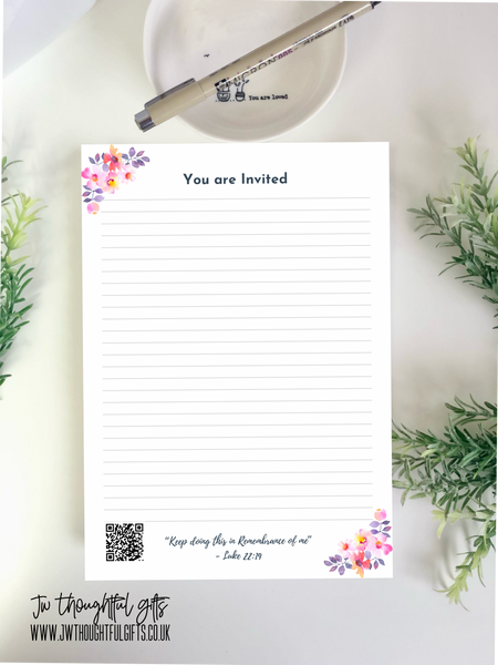 2026 Floral Memorial with optional QR code A4 or A5 mix pack - JW Letter Writing Paper