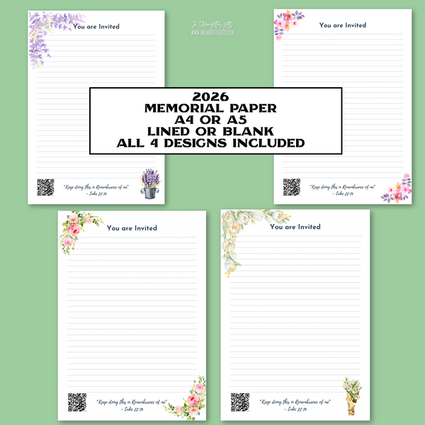 2026 Floral Memorial with optional QR code A4 or A5 mix pack - JW Letter Writing Paper