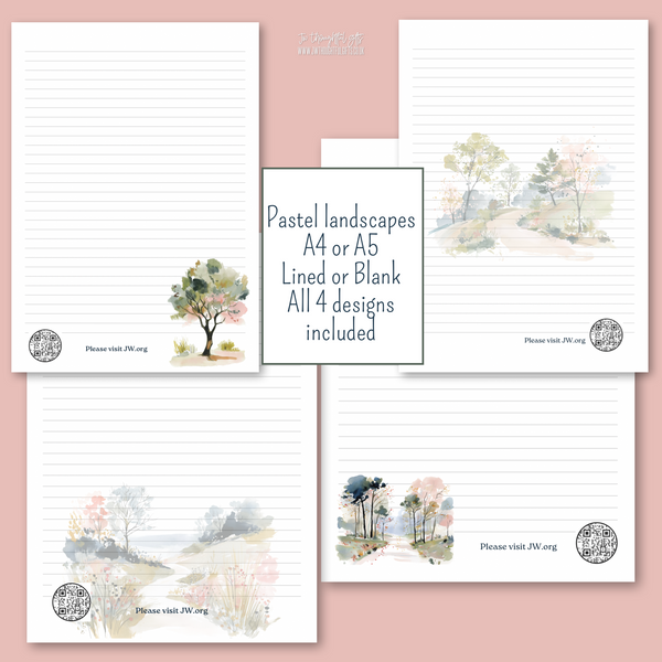 Pastel Landscape with optional QR code A4 or A5 mix pack - JW Letter Writing Paper