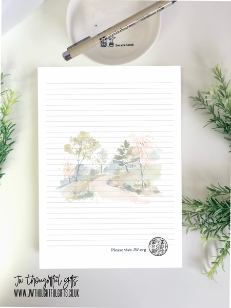 Pastel Landscape with optional QR code A4 or A5 mix pack - JW Letter Writing Paper