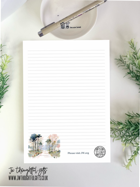 Pastel Landscape with optional QR code A4 or A5 mix pack - JW Letter Writing Paper