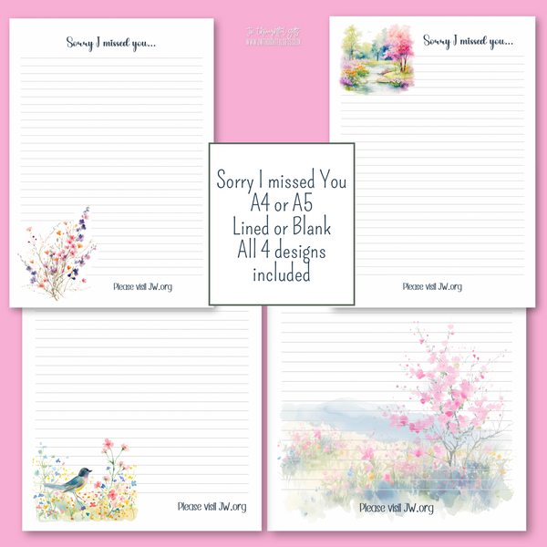 Sorry I missed you spring floral A4 or A5 mix pack - JW Letter Writing Paper