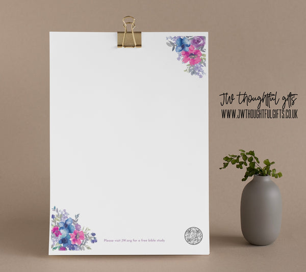 Flowers A4 or A5 JW Letter Writing Paper - blank or lined with QR code