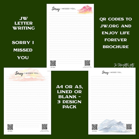 Sorry I missed you A4 or A5 mix pack - JW Letter Writing Paper