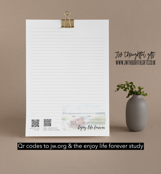 ‘Tranquil Trees’ Enjoy Life Forever bible study - JW Letter Writing Paper - mix pack 5 designs - qr codes