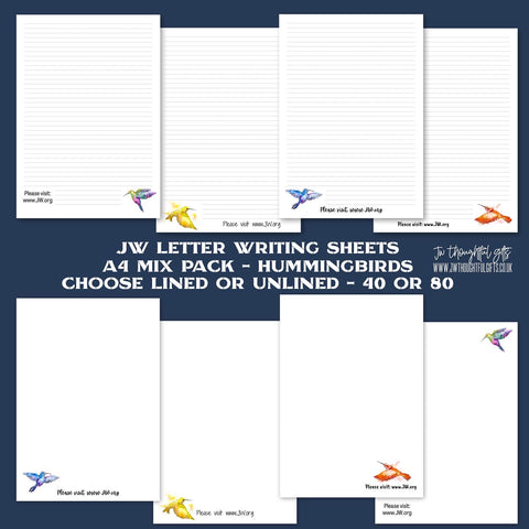 Mix pack hummingbird designs - JW Letter Writing Paper - 4 designs - blank or lined