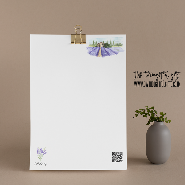 Provence A4 or A5 JW Letter Writing Paper - blank or lined - optional qr code to bible study