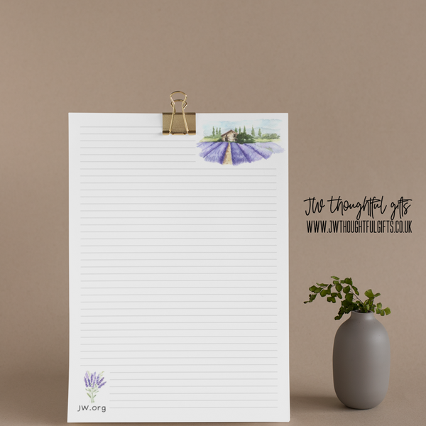 Provence A4 or A5 JW Letter Writing Paper - blank or lined - optional qr code to bible study