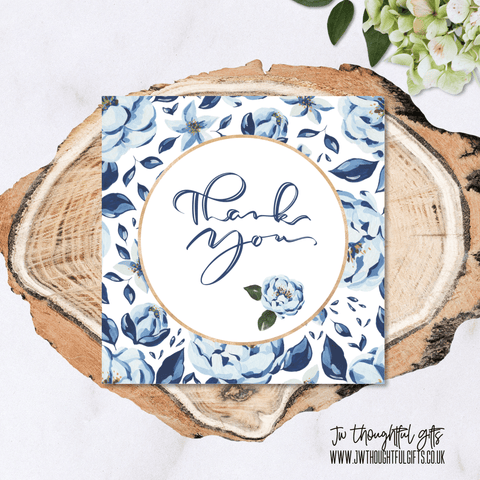 JW Thoughtful Gifts Cards Blue floral Thank You card