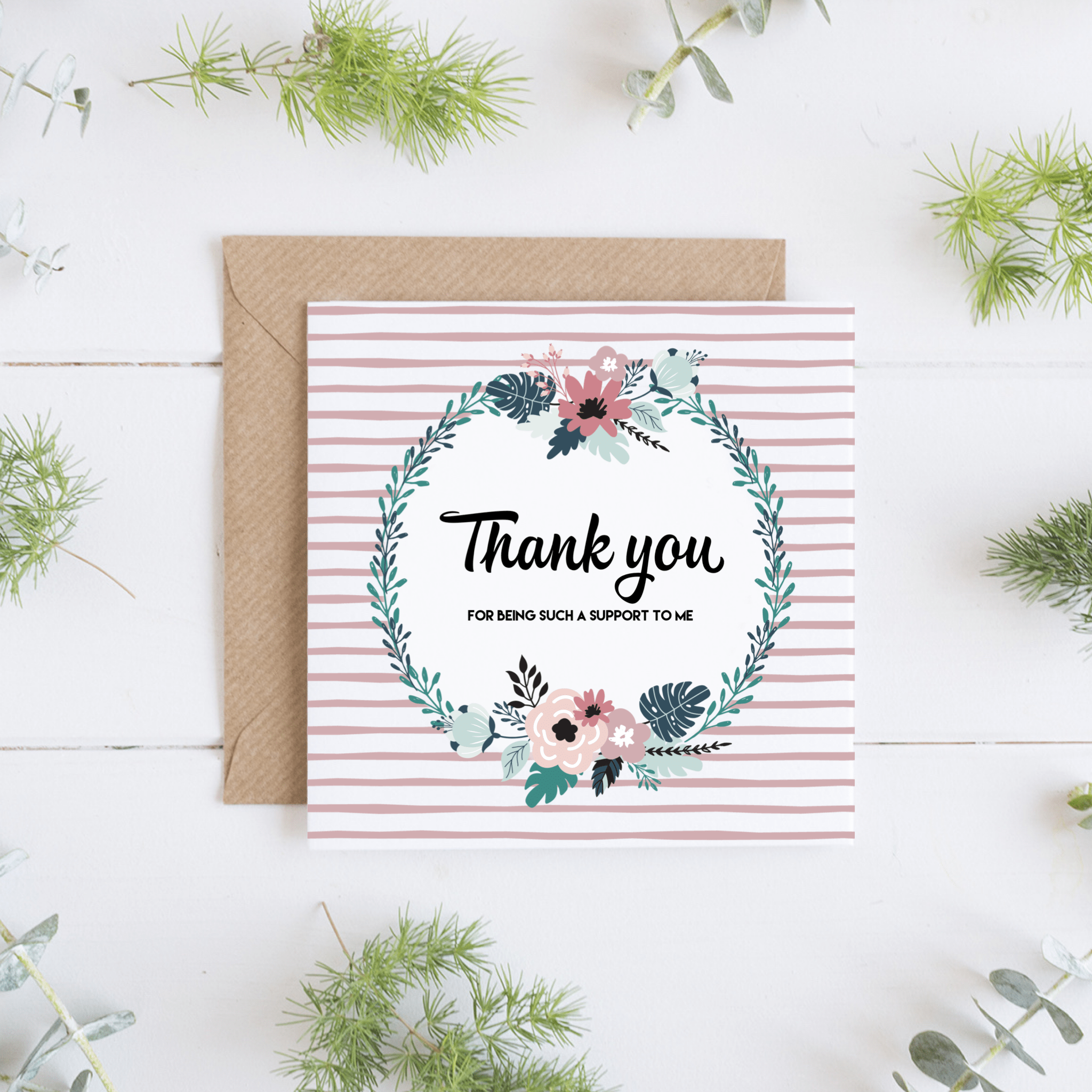 JW Thoughtful Gifts Cards Floral thank you card, thank you for being such a support to me