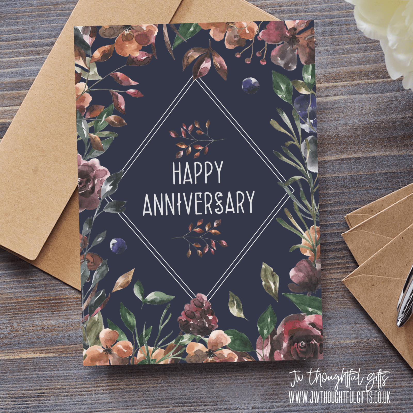 JW Thoughtful Gifts Cards Happy Anniversary card, floral anniversary card