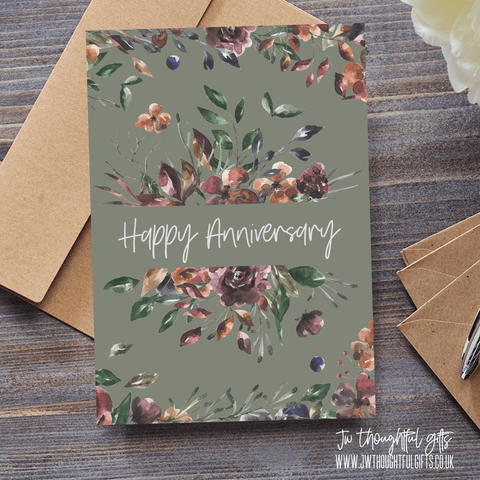 JW Thoughtful Gifts Cards Happy Anniversary card, floral anniversary card
