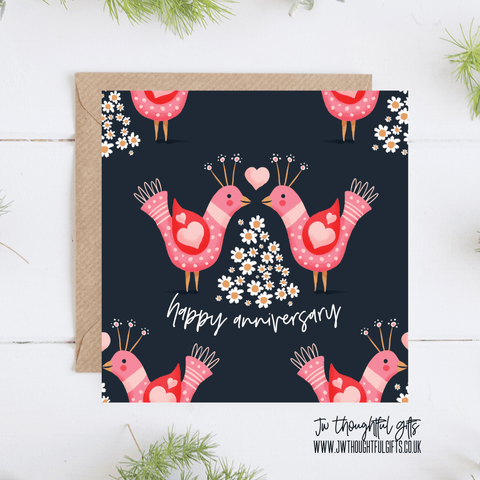 JW Thoughtful Gifts Cards Happy Anniversary card, love birds card