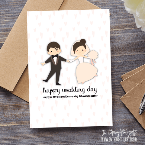 JW Thoughtful Gifts Cards Happy Wedding Day, May you have eternal joy serving Jehovah together