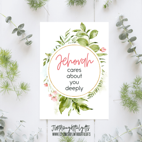 JW Thoughtful Gifts Cards Jehovah cares about you deeply, floral encouragement card