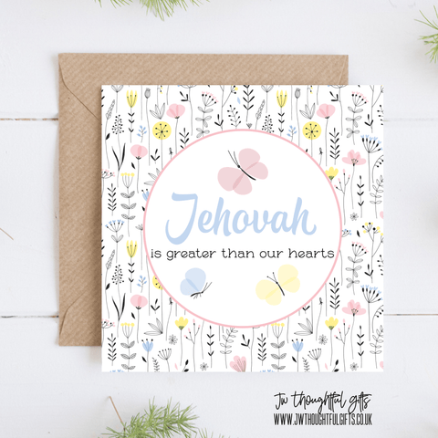 JW Thoughtful Gifts Cards Jehovah is greater than our hearts, wildflower encouragement card