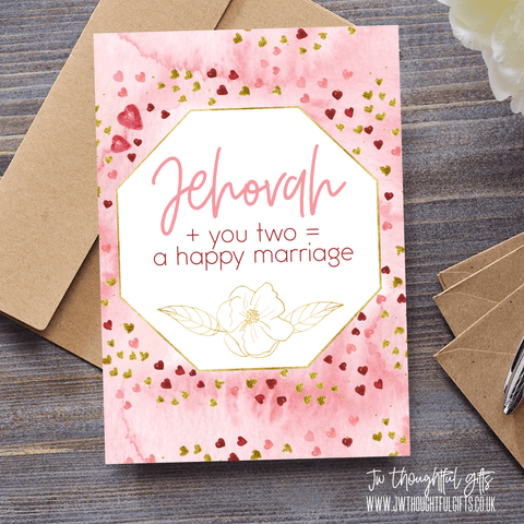 JW Thoughtful Gifts Cards Jehovah + you two = a happy marriage, wedding or anniversary card