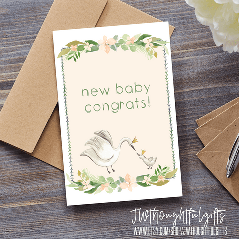JW Thoughtful Gifts Cards new baby congrats card, swan illustration