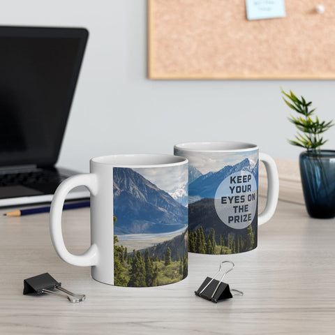 JW Thoughtful Gifts Mugs Keep your eyes on the prize mountain photo mug - personalisation available