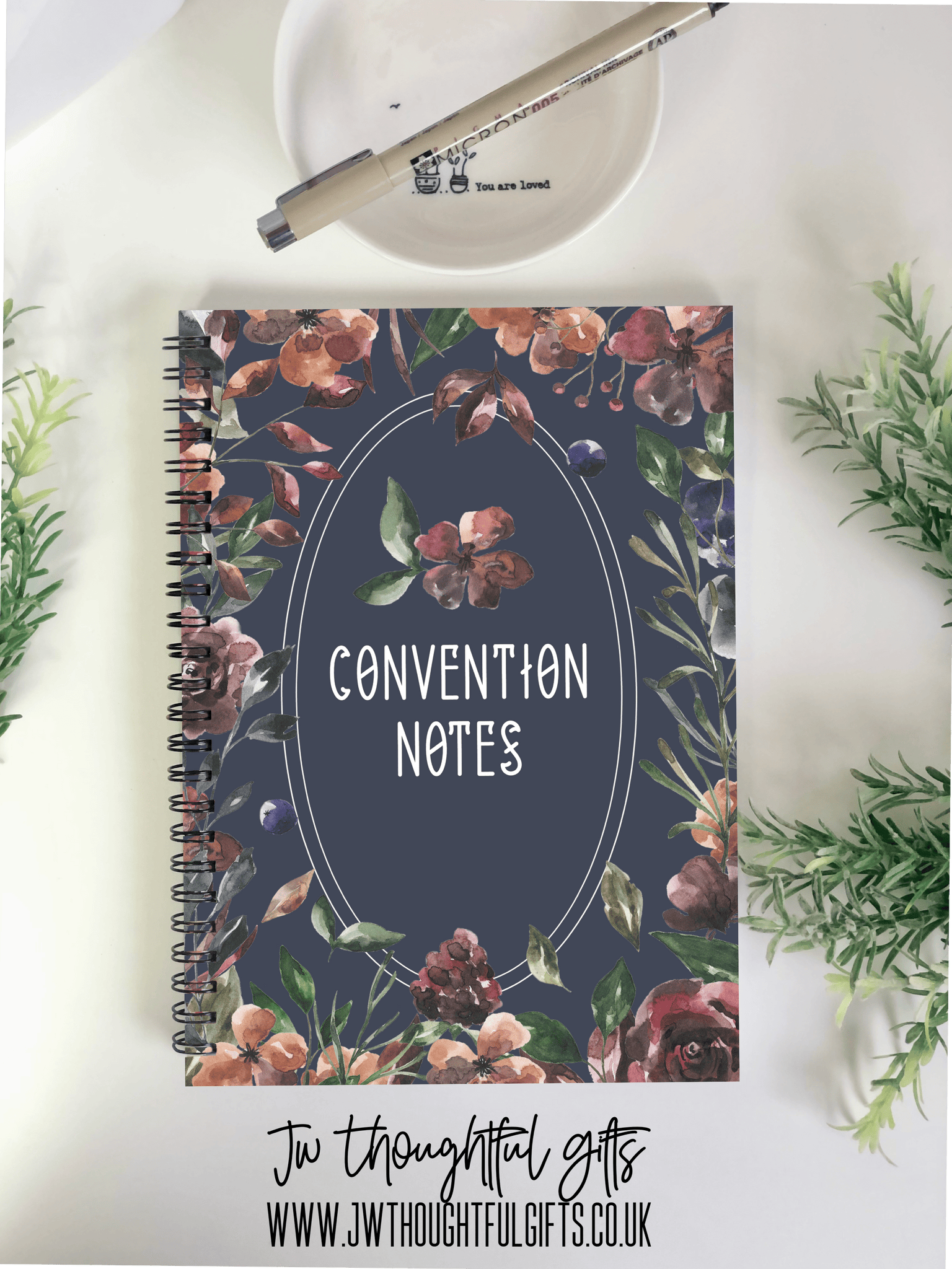 JW Thoughtful Gifts Notebooks Floral soft cover ringbound notebook - can be personalised, convention notebook, meeting notes