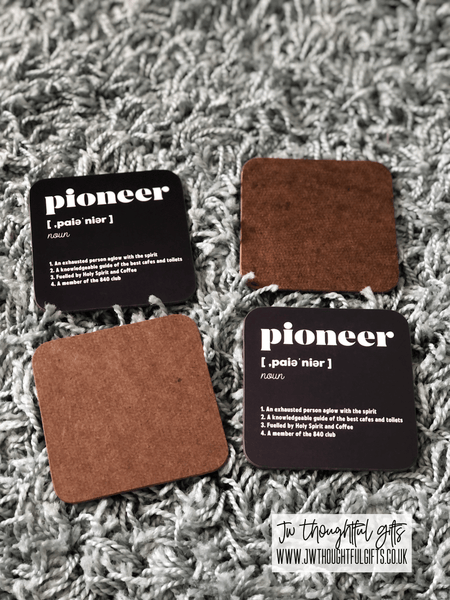 JWThoughtfulGifts Coasters Funny Pioneer Coasters