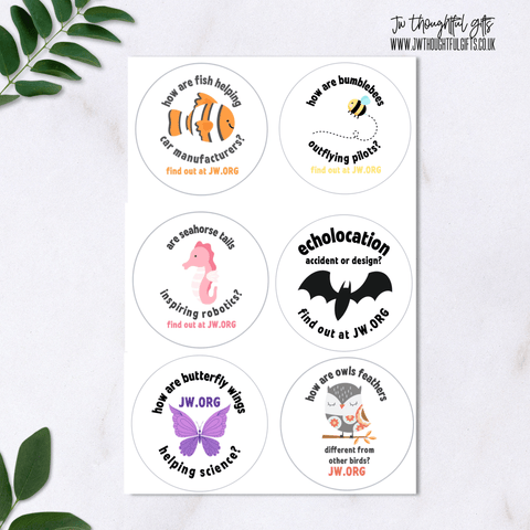 JWThoughtfulGifts Labels JW.org animal creation round labels, was it designed series? - 6 sheets, 6 designs - 72 stickers