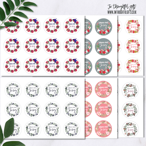 JWThoughtfulGifts Labels JW.org floral round labels - 6 sheets, 6 designs - 72 stickers