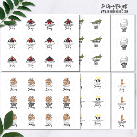 JWThoughtfulGifts Labels Was it designed? JW.org animal creation round labels - 6 sheets, 6 designs - 72 stickers