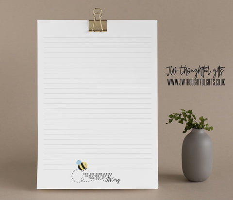 JWThoughtfulGifts letter writing paper Bumblebee 'was it designed'? JW Letter Writing Paper A4 Printable, Instant Download