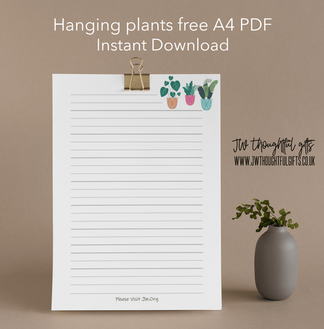JWThoughtfulGifts letter writing paper Free JW Letter Writing Paper A4 Printable, Instant Download, Hanging Plants
