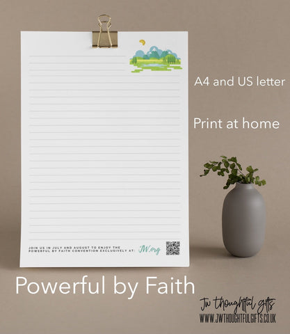 JWThoughtfulGifts letter writing paper Powerful by Faith 2021 convention paper | JW Letter Writing Paper A4 Printable, Instant Download