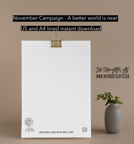 Free November Campaign Lined JW Letter Writing Paper A4 Printable, Instant Download