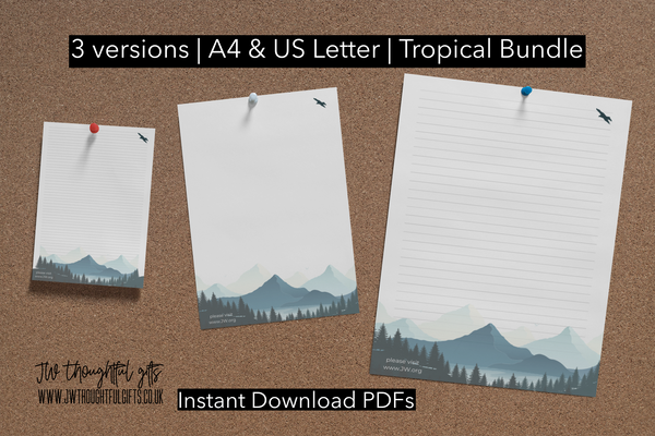 Trees and Lake Digital Paper bundle - 3 options - JW Letter Writing Download - A4 and US letter sized