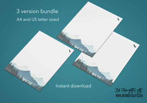 Trees and Lake Digital Paper bundle - 3 options - JW Letter Writing Download - A4 and US letter sized