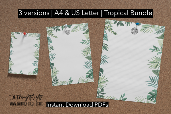 Tropical Paper bundle - 3 options - JW Letter Writing Download - A4 and US letter sized